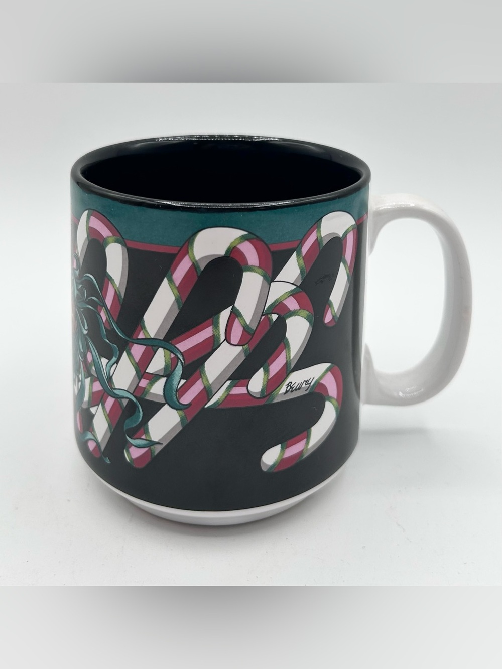 Vintage 1998 Jeanne Beury Candy Cane Coffee Mug Potpourri Christmas Bells 12 oz